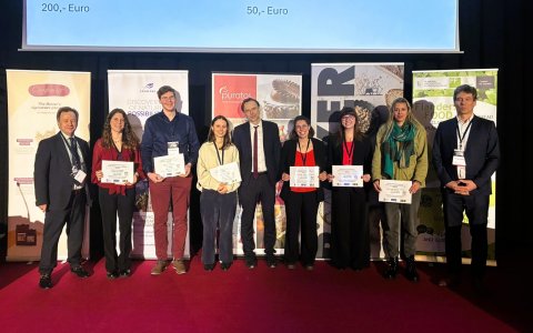 Winners of the oral/poster presentation contest. HealthFerm members: Luc De Vuyst (VUB) - 3rd place Silvia Cera (UH), 2nd place Thomas Gettemans (VUB), 1st place Eline Lambrechts (KU Leuven)
